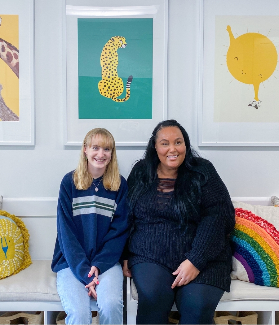 Eden Mayer and Kinikki Fullerwood in the renovated Guardians of Love visitation room designed by Maverick Design and Wedgewood Homes
