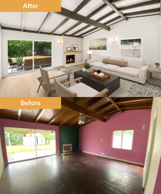 Living room before and after renovation by Wedgewood Homes