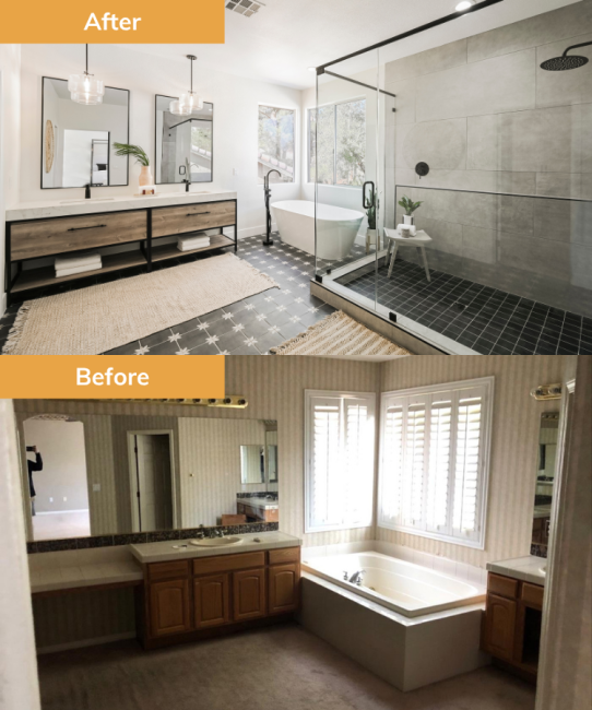 Bathroom before and after renovation by Wedgewood Homes