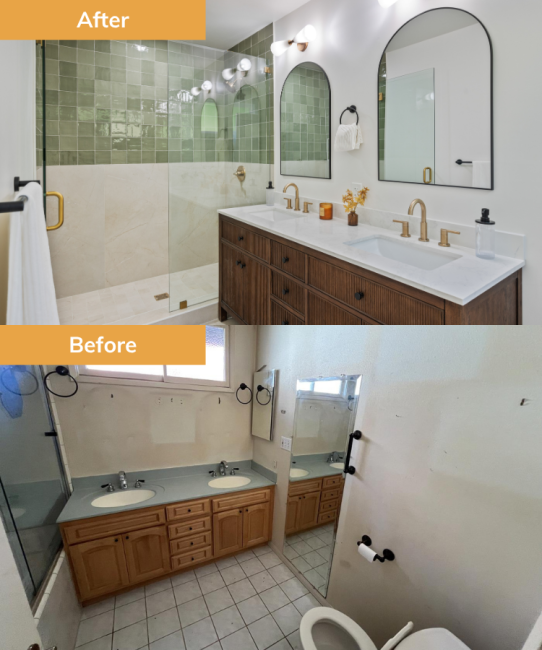 Bathroom before and after renovation by Wedgewood Homes