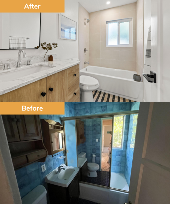 Bathroom before and after renovation by Wedgewood Homes