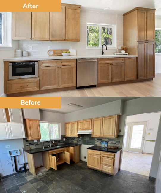 Kitchen before and after renovation by Wedgewood Homes