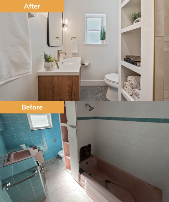 Bathroom before and after renovation by Wedgewood Homes