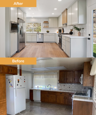 Kitchen before and after renovation by Wedgewood Homes