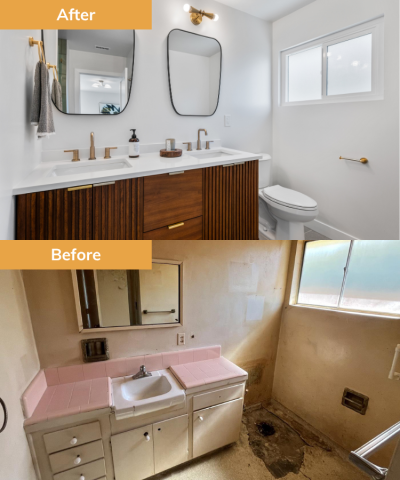 Bathroom before and after renovation by Wedgewood Homes