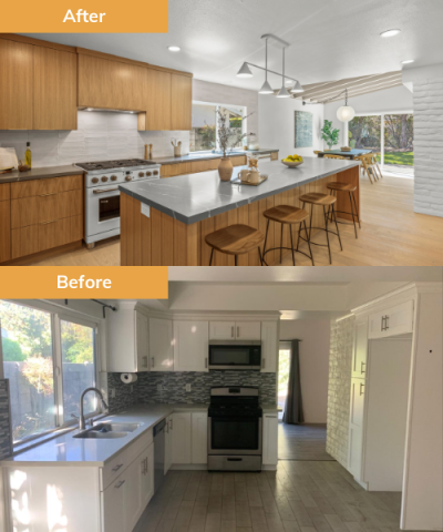 Kitchen before and after renovation by Wedgewood Homes