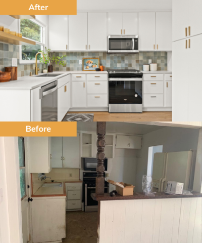 Kitchen before and after renovation by Wedgewood Homes