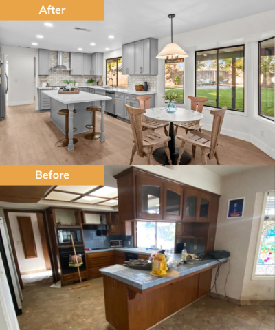 Kitchen before and after renovation by Wedgewood Homes