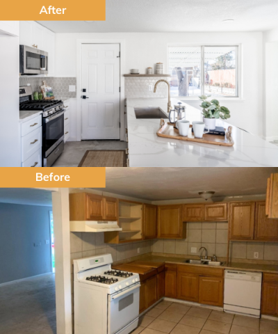 Kitchen before and after renovation by Wedgewood Homes