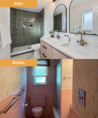 Bathroom before and after renovation by Wedgewood Homes