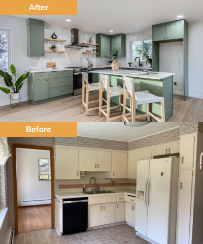 Kitchen before and after renovation by Wedgewood Homes