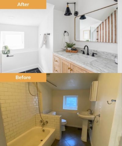 Bathroom before and after renovation by Wedgewood Homes