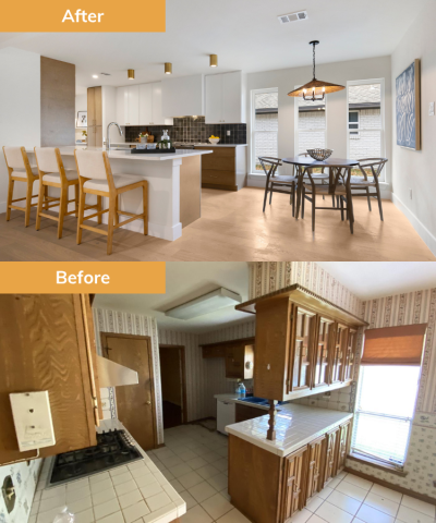 Kitchen before and after renovation by Wedgewood Homes
