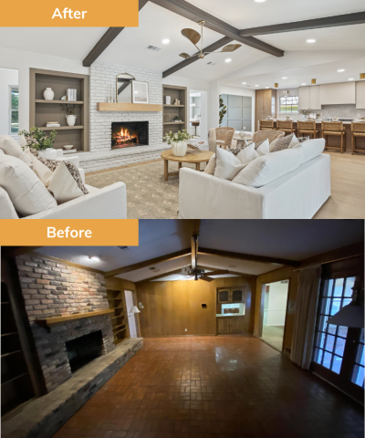 Living room before and after renovation by Wedgewood Homes