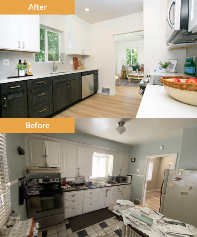 Kitchen before and after renovation by Wedgewood Homes