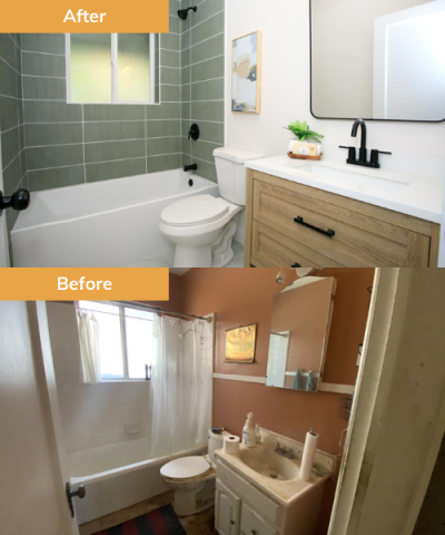 Bathroom before and after renovation by Wedgewood Homes